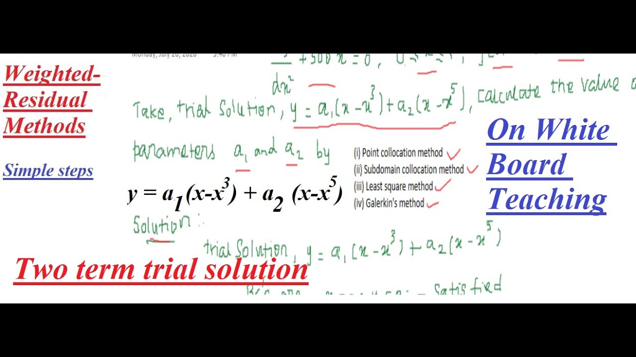FEA Exam - Weighted-Residual -  two parameters - a1 and a2 - step by step