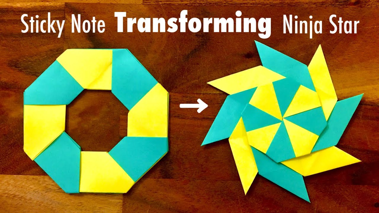 Sticky Note Origami Transforming Ninja Star - How to make a Paper Transforming Ninja Star - Origami