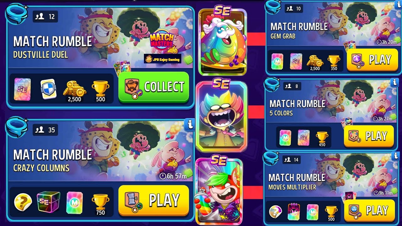 Match Masters (5 Match Rumble) Dustville Duel/Crazy Columns/Gem Grab/5 Colors/Moves Multiplier