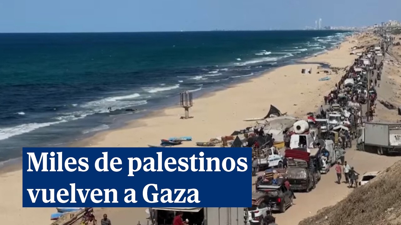 Miles de palestinos regresan a sus casas en Gaza en una enorme columna humana y de vehículos