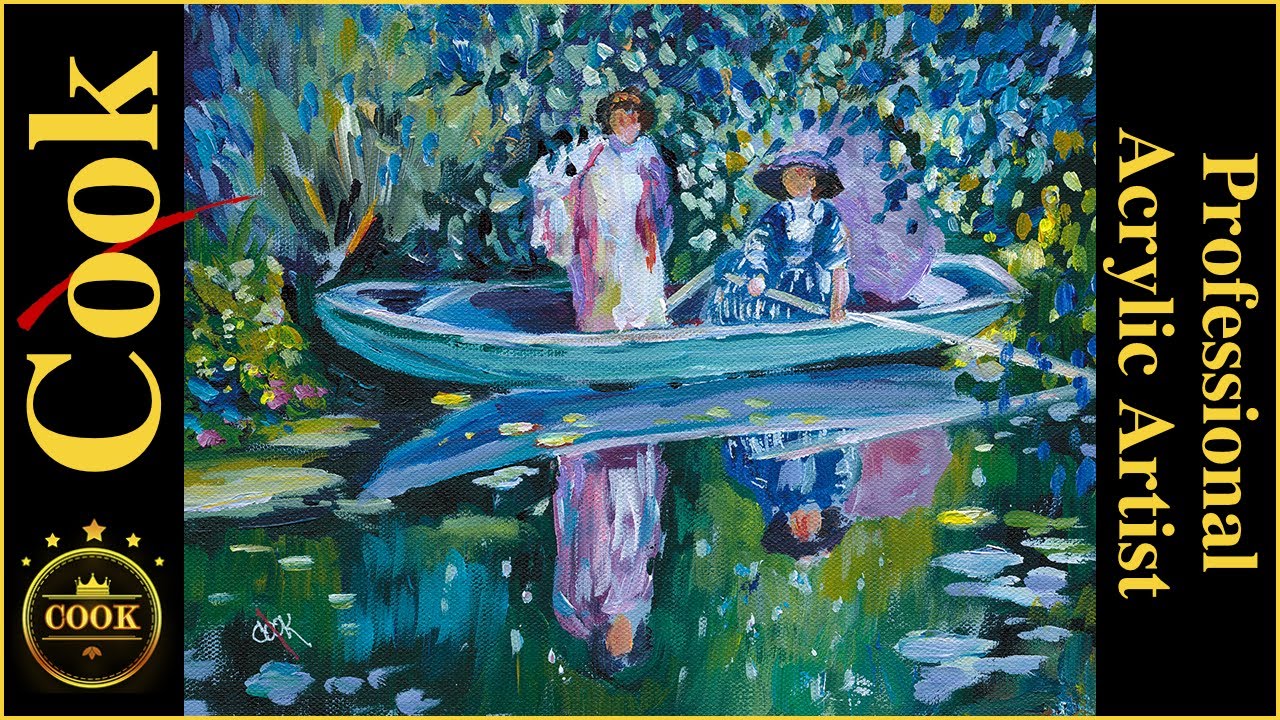 How to Paint two ladies in a boat using impressionistic brush strokes on the River by ODG Frieseke