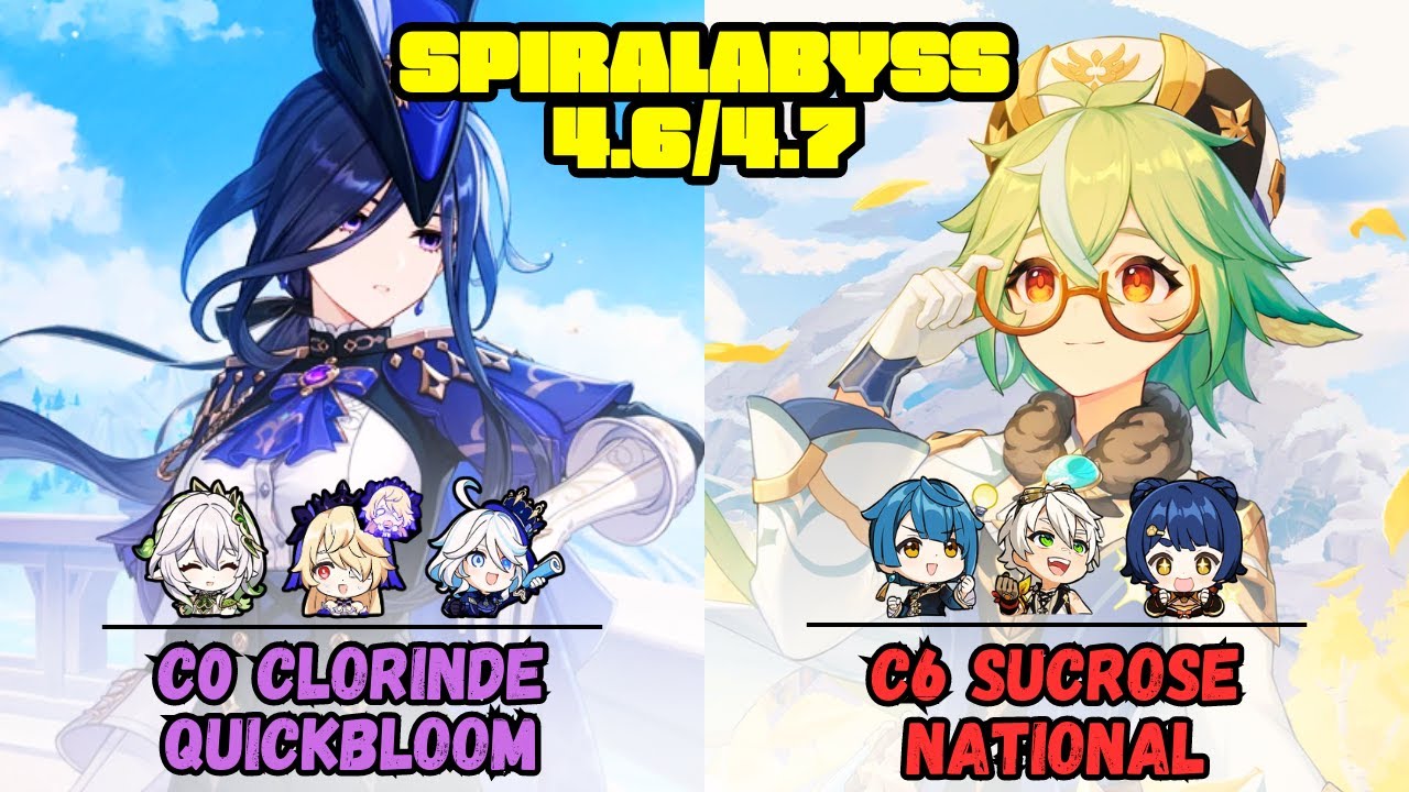 C0 Clorinde Quickbloom / Sucrose National Spiral Abyss 4.6/4.7 Floor 12 9 Stars Genshin Impact【原神】