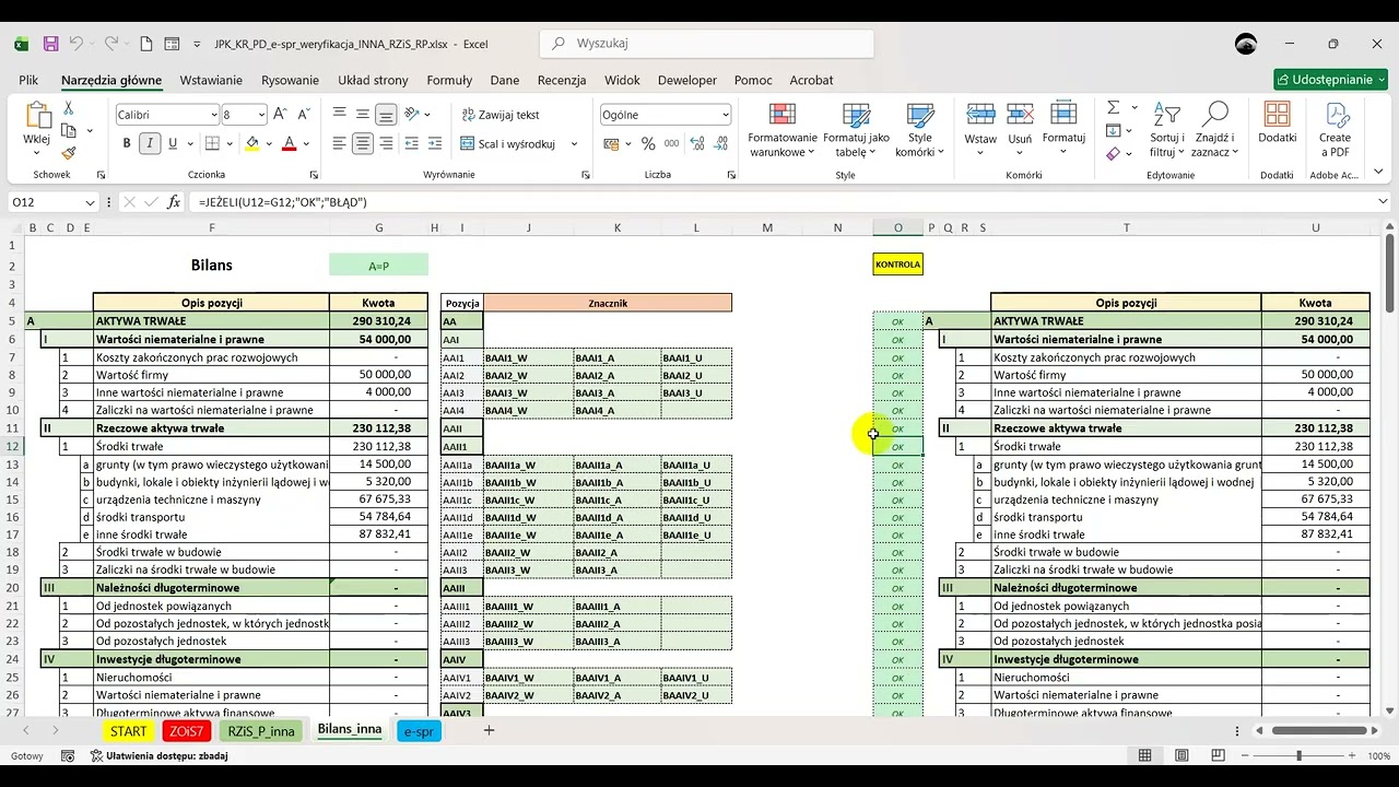 Spójność #JPK_KR_PD i #E-sprawozdanieFinansowe #Excel w akcji