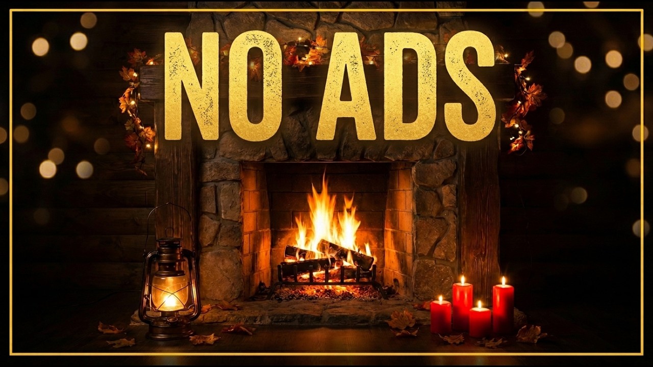 Fireplace Sleep Music — Cozy Winter Cabin + Snowfall (No Ads)