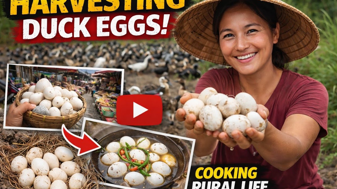 Harvesting Duck Eggs Going to the market to sell Cooking rural life