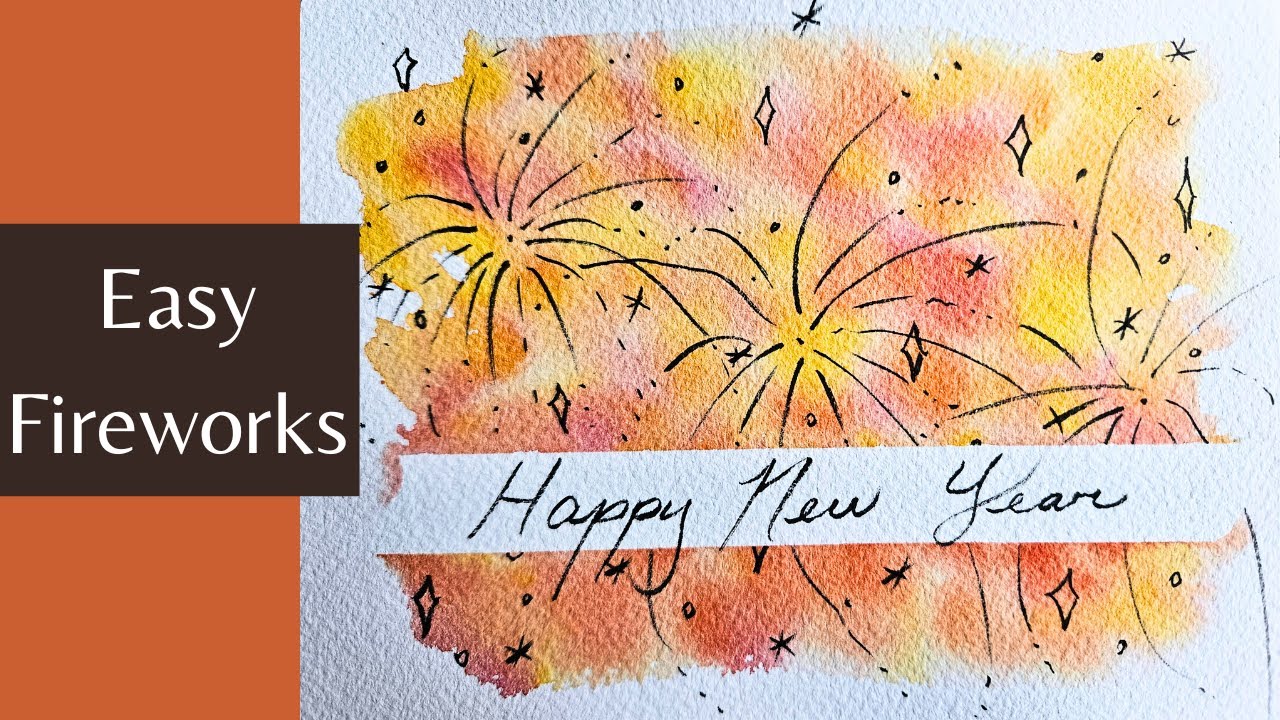 No-Talking Watercolor Fireworks Tutorial | Quiet, Relaxing Art with Music