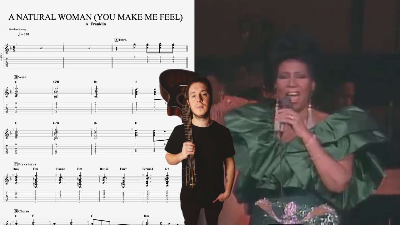 Natural Woman (You Make Me Feel Like) - Aretha Franklin GUITAR COVER + PLAY ALONG TAB + SCORE