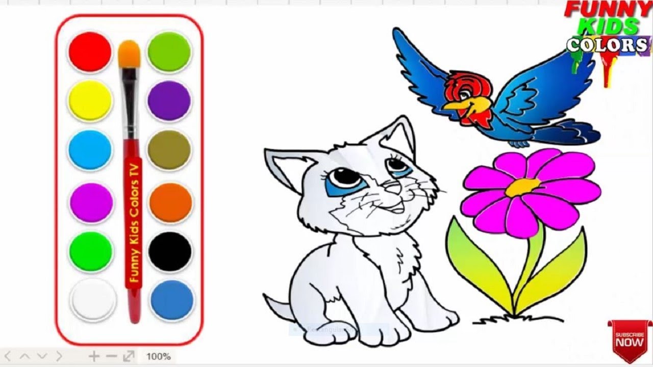 How to Drawing Funny Cat and Birds Coloring Pages For Kids||Cat Coloring Pages| Funny kids Colors TV
