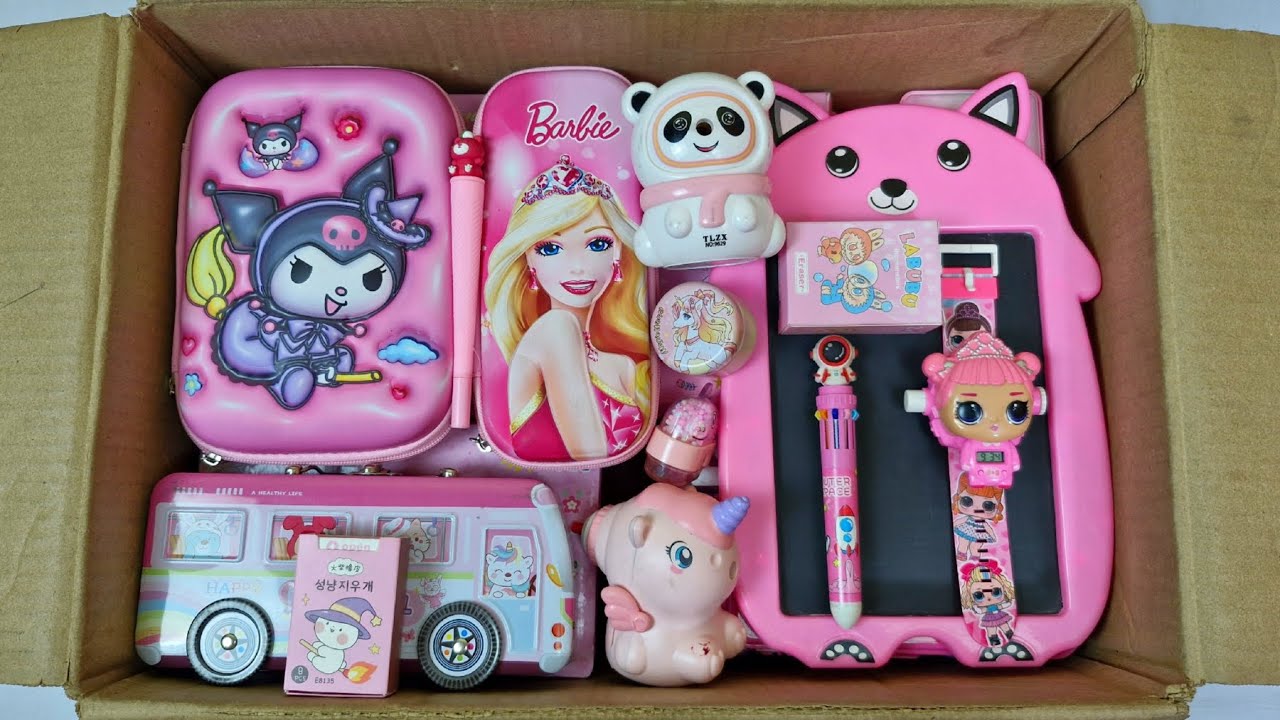 Unboxing PINK STATIONERY for Girls💕📚Board, Pencil, Geometry, Piggybank, Lunchbox, Sharpener, Eraser