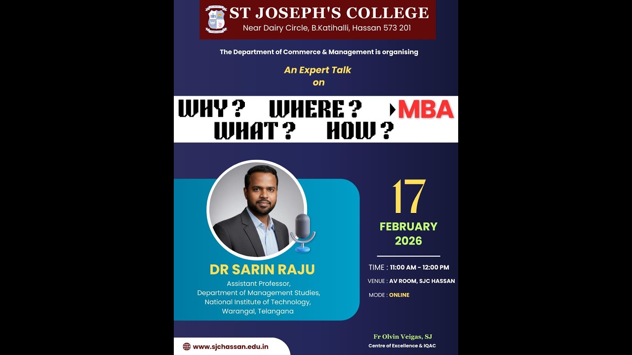 WHAT-WHY-WHERE-HOW - MBA | Sarin Raju | St Joseph's College Hassan | Education for Future | Expert