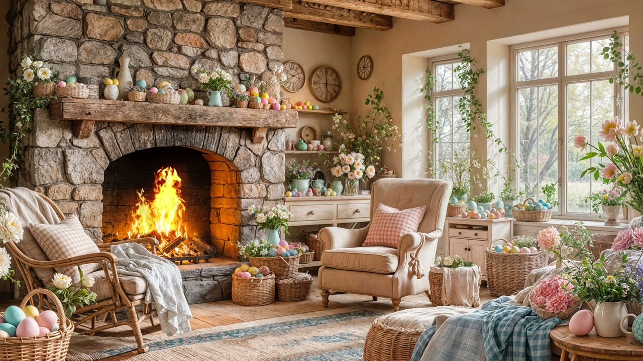 Spring Easter Fireplace Ambience | Easter Wallpaper | Easter Party Background | Spring Screensaver