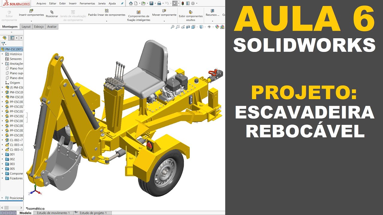 AULA 6 | CURSO: SOLIDWORKS NA PRÁTICA | PROJETO: Escavadeira Rebocável #solidworks