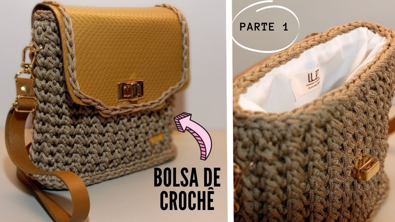 BOLSA DE CROCHÊ feita com fio náutico e acessórios de couro - PARTE 1