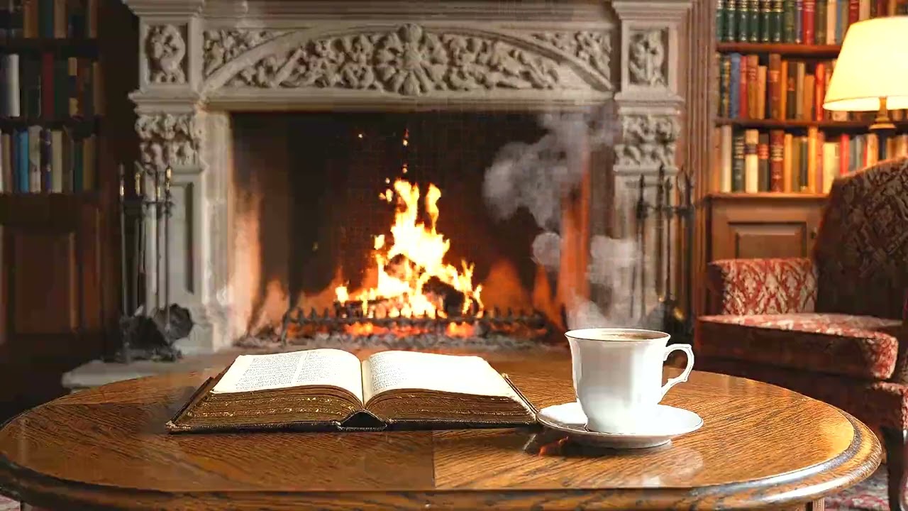Fireplace 10 Hours - Relaxing Cabin Interior with Snow Outside Full HD