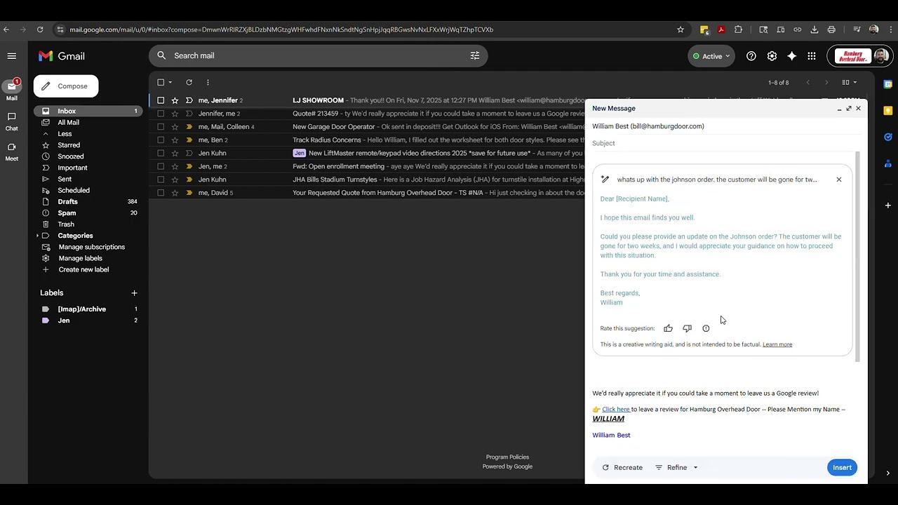 Gmail 'Help me write' Workflow