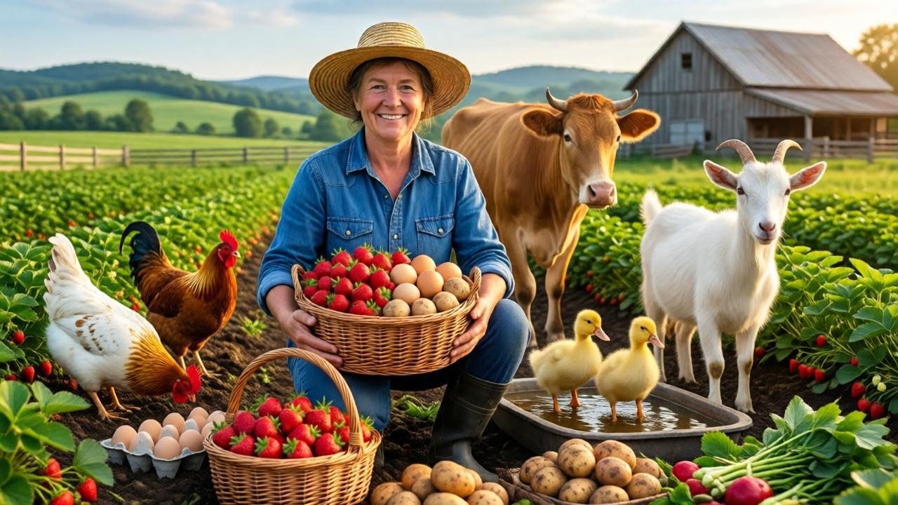 Peaceful Countryside Farm Life – Fresh Eggs,Livestock Care, Strawberry Harvesting & Potato Harvest