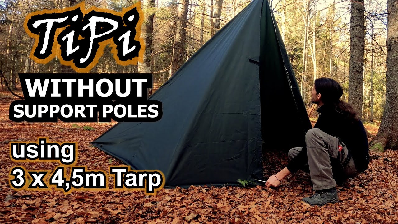 How to make a roomy TiPi from a 3x4,5m tarp WITHOUT SUPPORT POLES