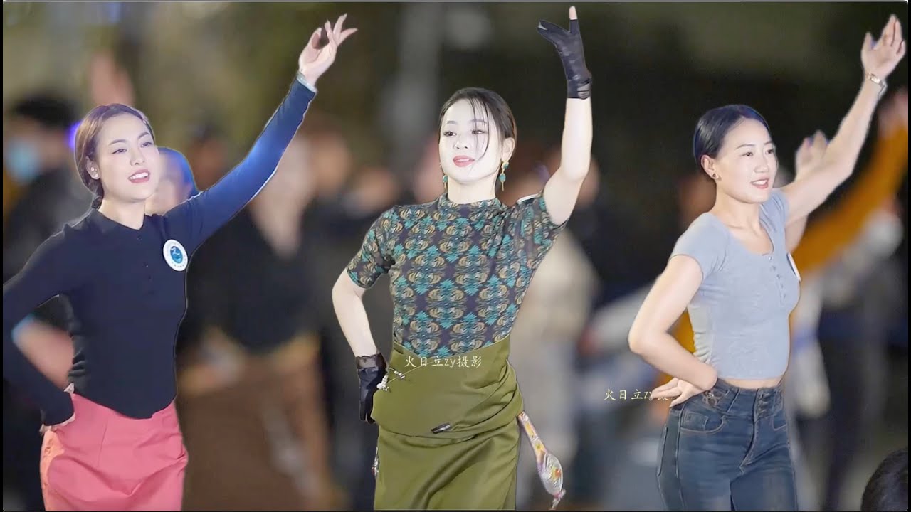 Так много красивых тибетских женщин танцуют счастливо ， красивая музыка