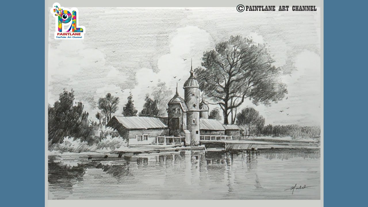 Learn Scenery art with pencil simple composition step by step || Landscape art