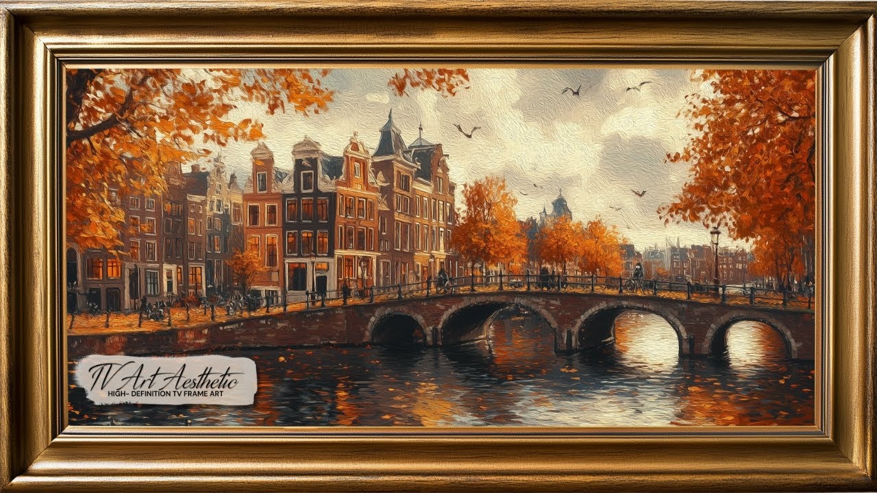 Frame TV Art | Amsterdam Canal Scene in Autumn | Art Screensaver | Vintage Oil Painting | TV Art