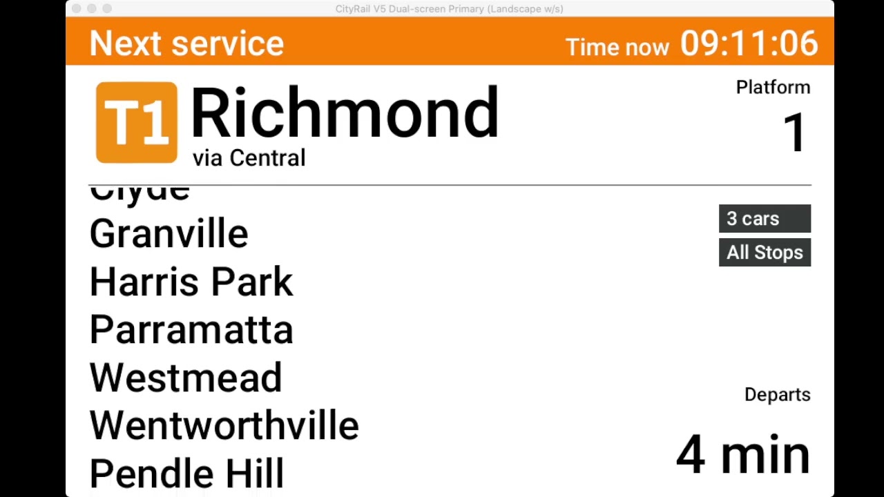Berowra to Richmond announcement display made using DVA 5 | Sydney Metro Display