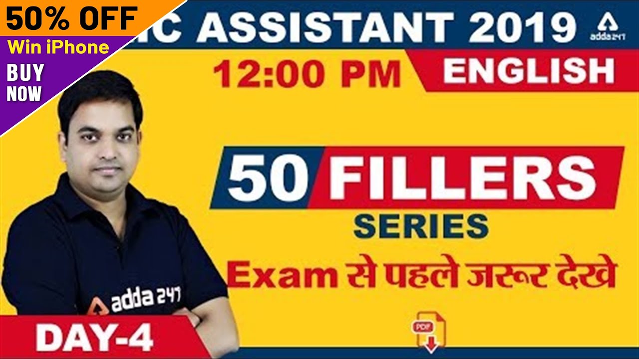 LIC Assistant 2019 | #English | 50 #Fillers Series (#Day 4)