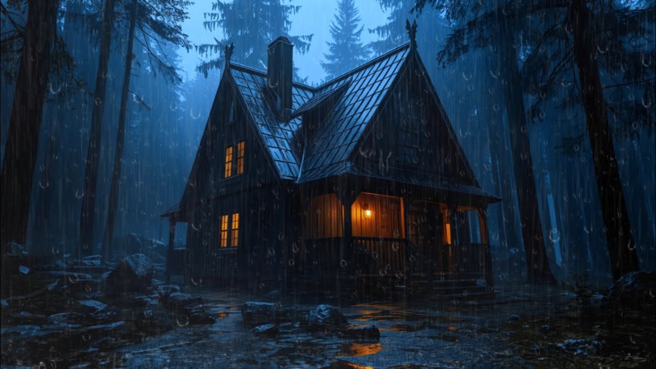 Stormy Night Cabin Ambience 🌧️ Deep Sleep Rain & Thunder for Insomnia Relief