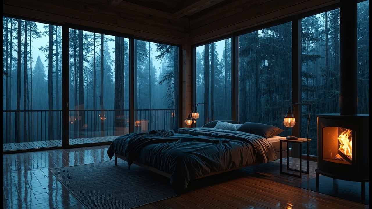 Rainy Forest Cabin Ambience 🌧🔥