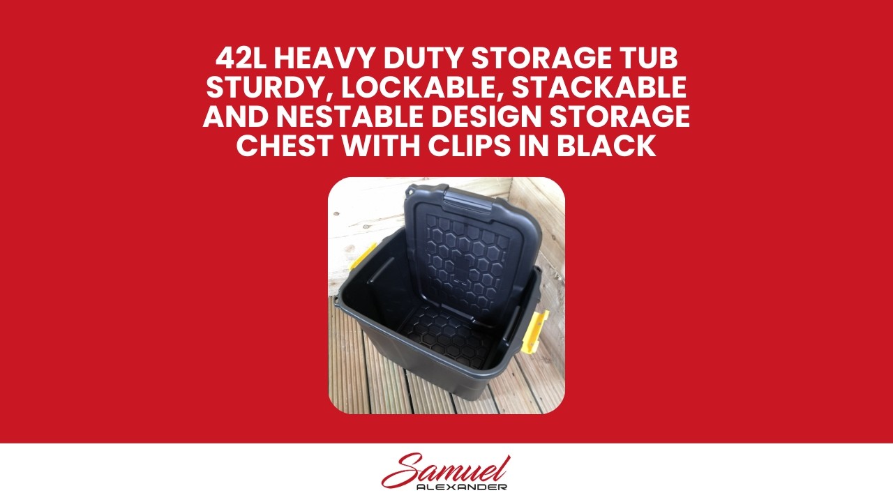 42L Heavy Duty Storage Tub Sturdy, Lockable, Stackable Design Storage Chest with Clips in Black