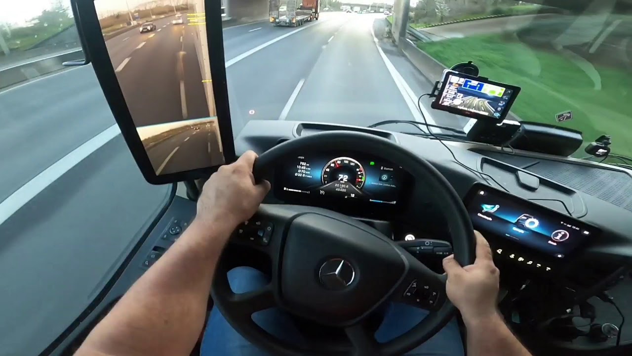 Euro truck vida real-Europa . MERCEDES ACTROS RETROVISOR  TABLET