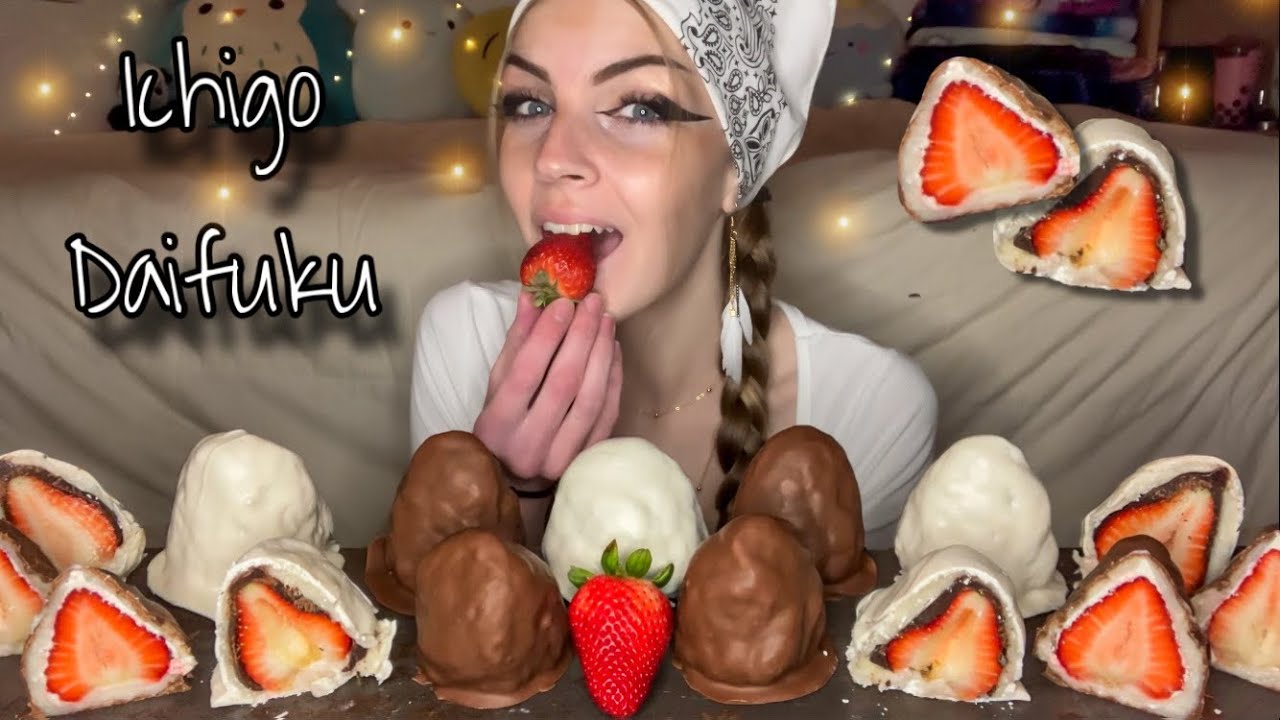 CHOCOLATE COVERED ICHIGO DAIFUKU MUKBANG! (Vegan) (No Talking)