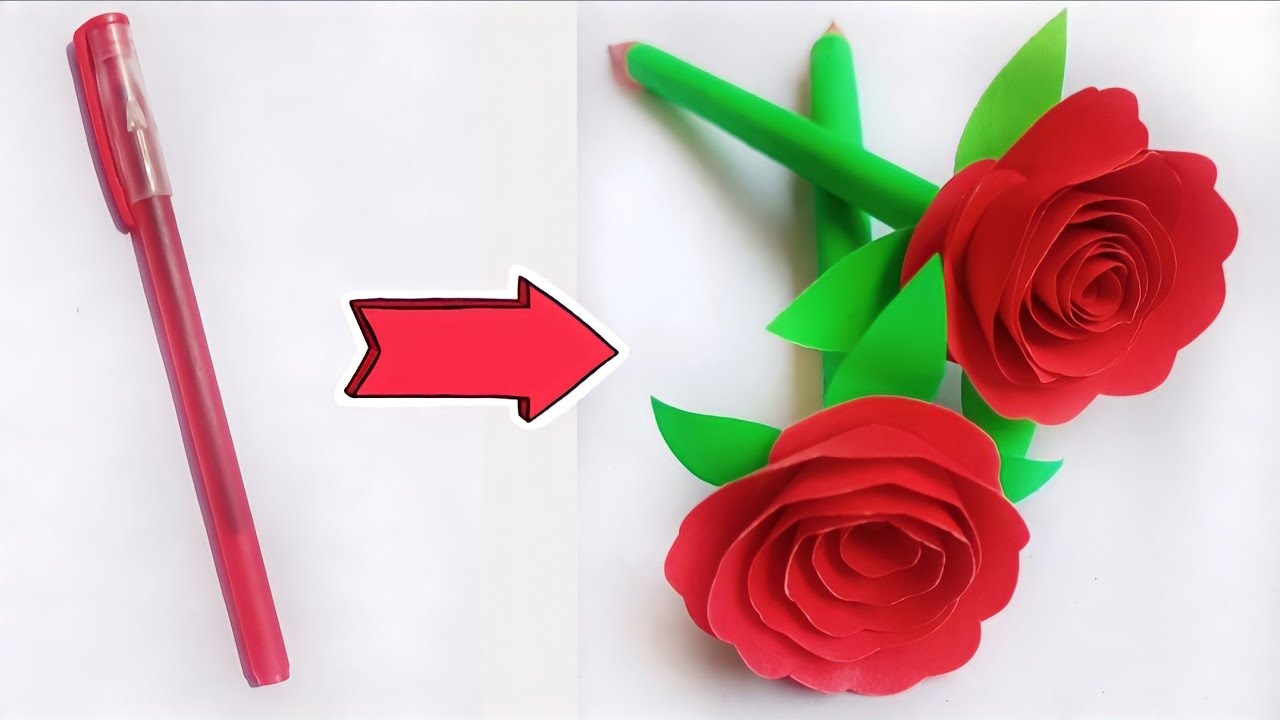 DIY Pen Decor with Paper | Pen Decoration with paper rose | Rose pen | Back to School Crafts