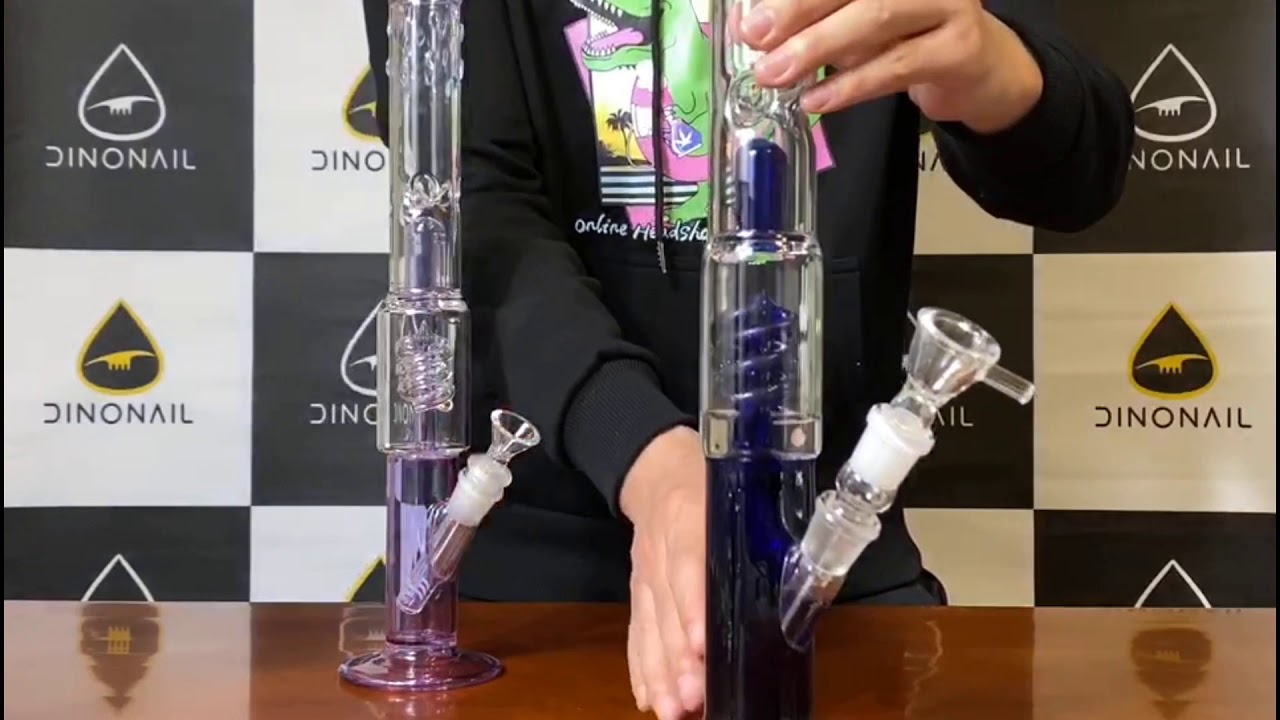 thedinonail.com--Double Chamber Glass Bongs with Coil Percolator