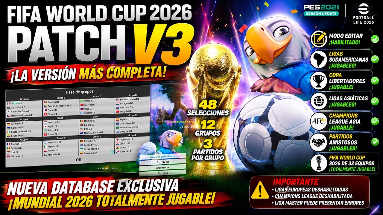 🛠️ Tutorial: C&oacute;mo instalar el FIFA World Cup 2026 Patch V3 en PES 2021