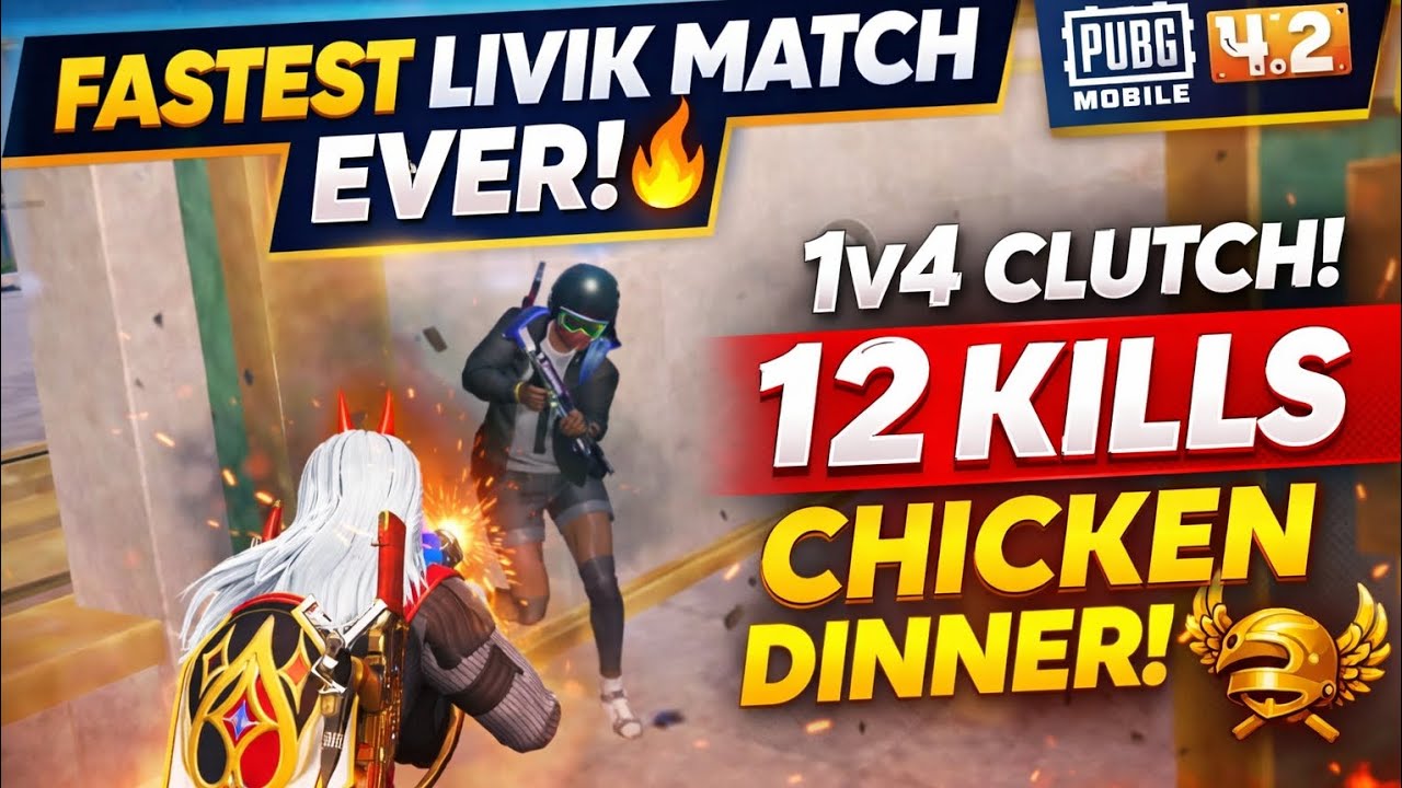 Fastest Livik Match Ever! 🔥 1v4 Clutch | 12 Kills Chicken Dinner | PUBG Mobile 4.2