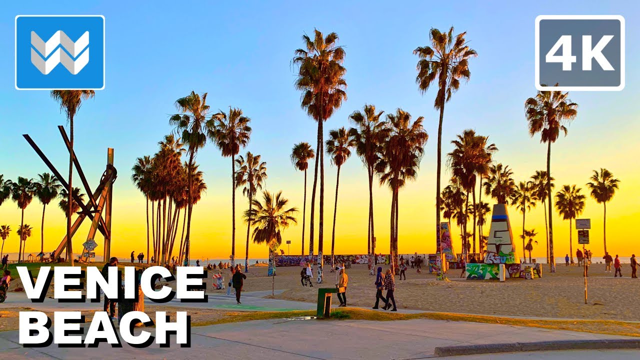 [4K] Sunset at Venice Beach Boardwalk - Los Angeles California USA Walking Tour Vlog & Travel Guide