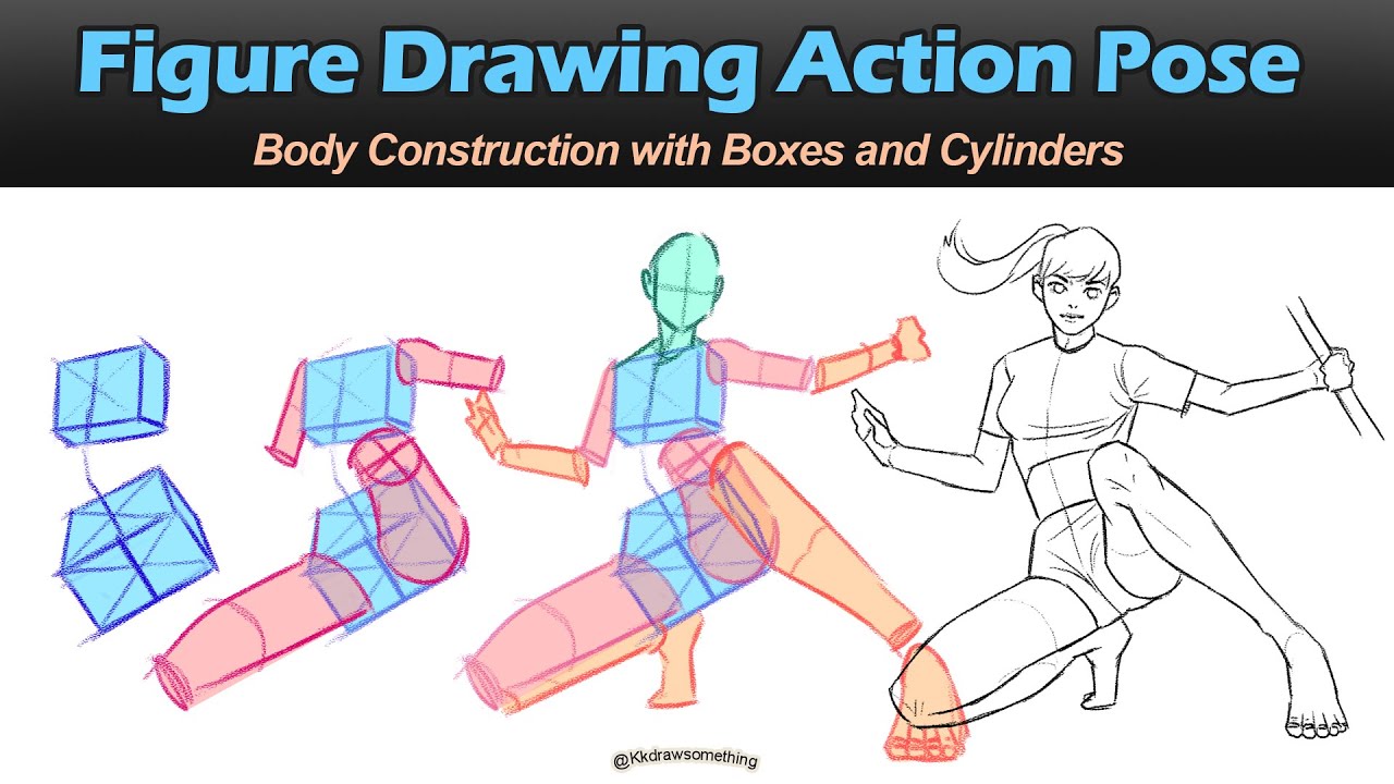 Figure Drawing Action Pose (Body Construction with boxes and cylinders)