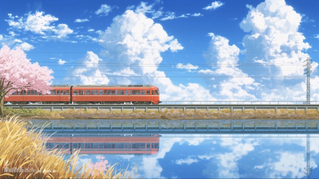 Study Lofi 🌸 Slow Gentle Piano | Sakura Train Ride Spring Calm