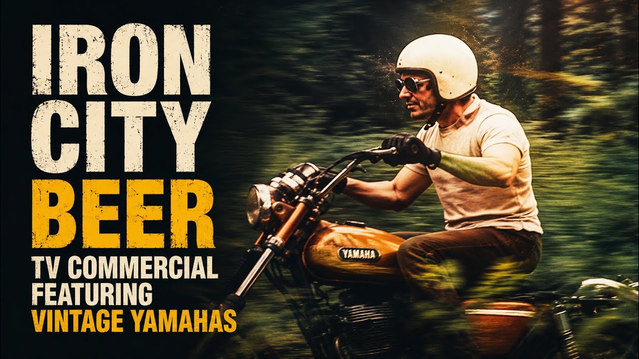 vintage iron city beer commercial featuring 1971 Yamaha DT1E, 1973 Yamaha SC500