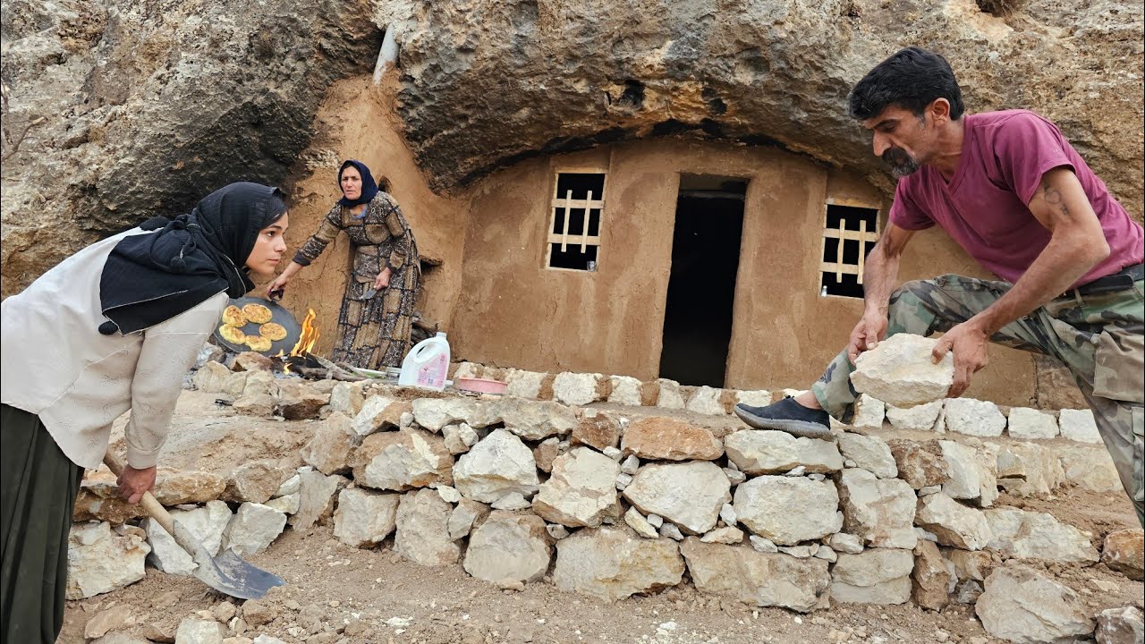 Building a Cave House in the Mountains | Stone Stairs & Traditional Bread | Real Nomadic Life