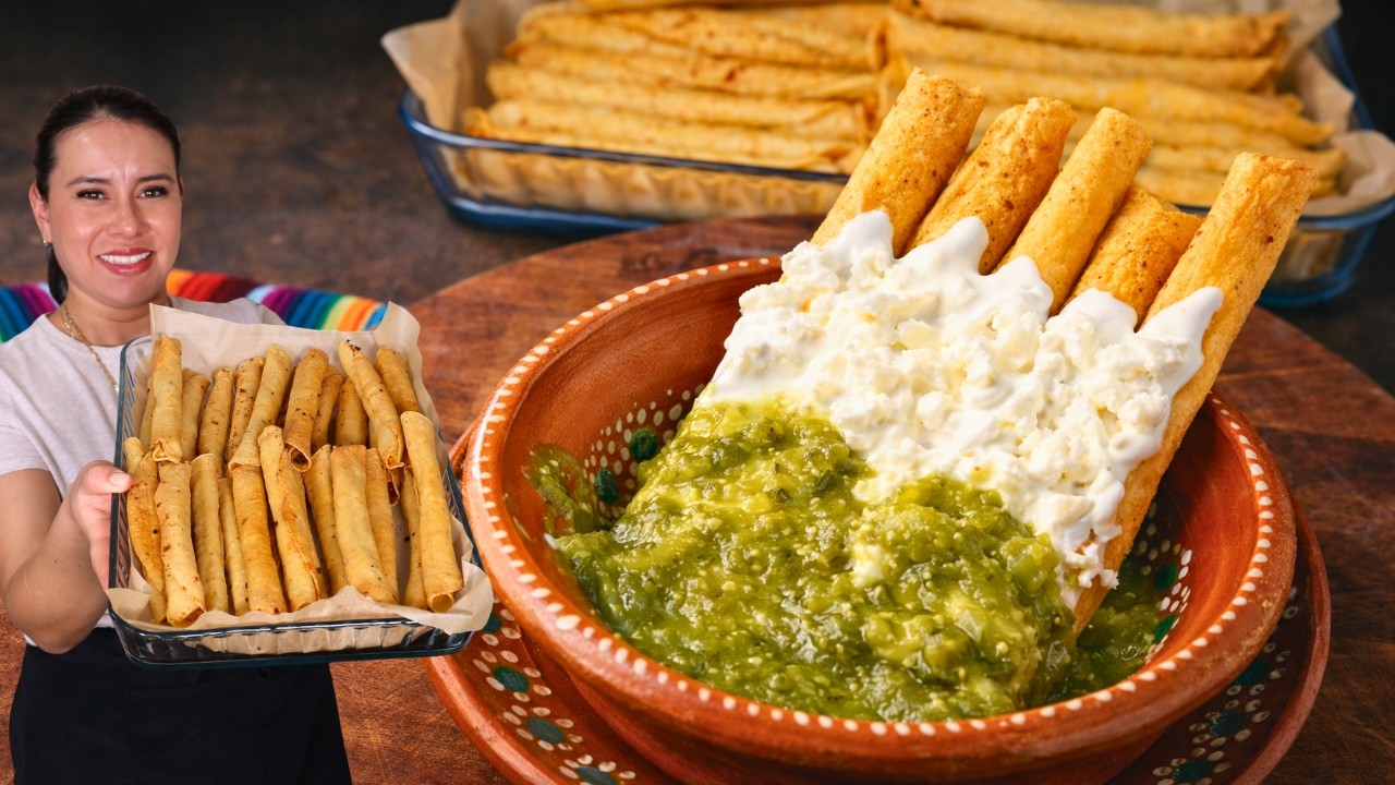 Flautas Crujientes de Papa Bañadas en Salsa Verde | Receta Fácil y Deliciosa