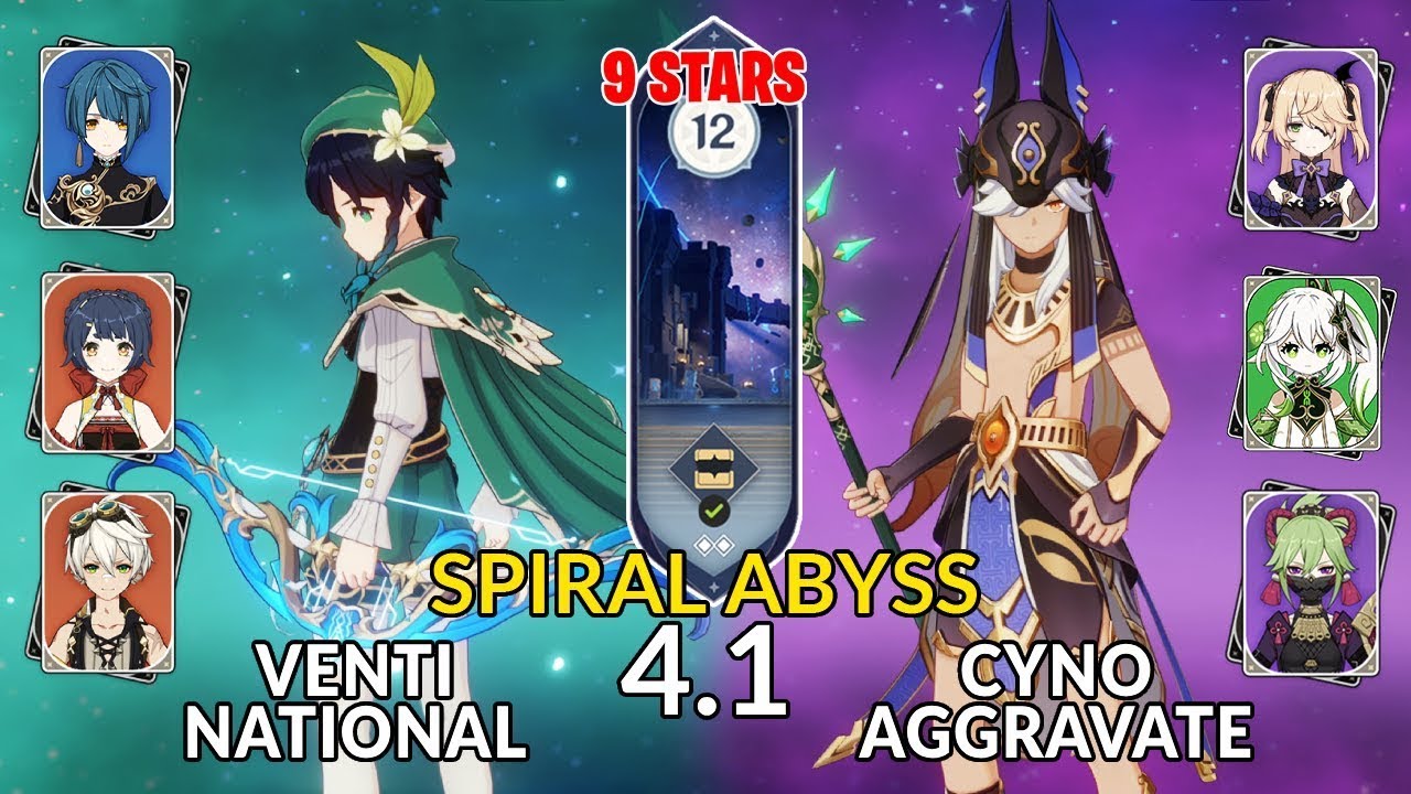 New 4.1 Spiral Abyss│Venti National & Cyno Aggravate | Floor 12 - 9 Stars | Genshin Impact