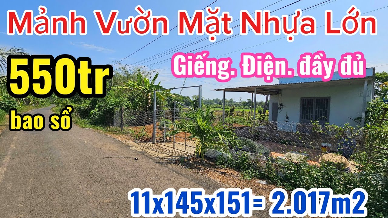 S.73.Bán Mảnh Vườn Đường nhựa Khu TT Xã  Trường học sẳn giếng . Điện (11x145x151)=2017m2 giá 550tr