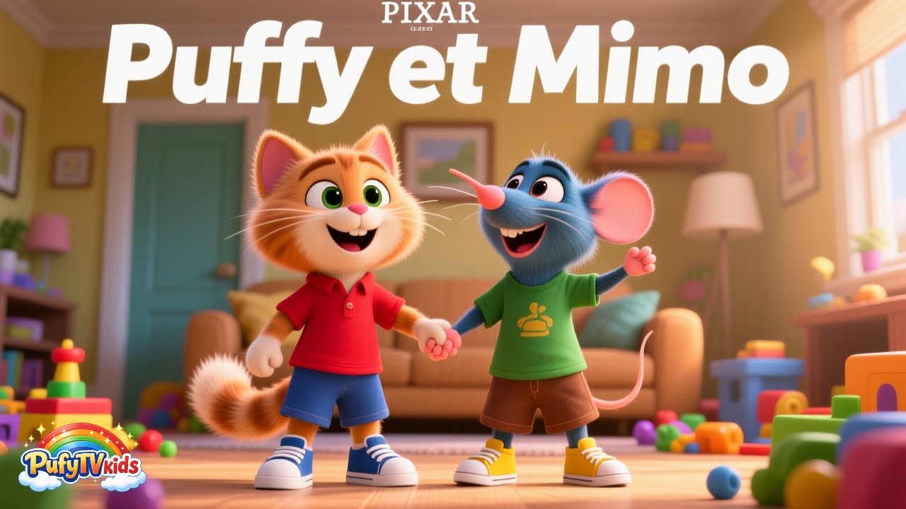 🎶 Puffy et Mimo bons amis 🐱🐭 | Chanson pour enfants sur l’amitié et le partage #anime