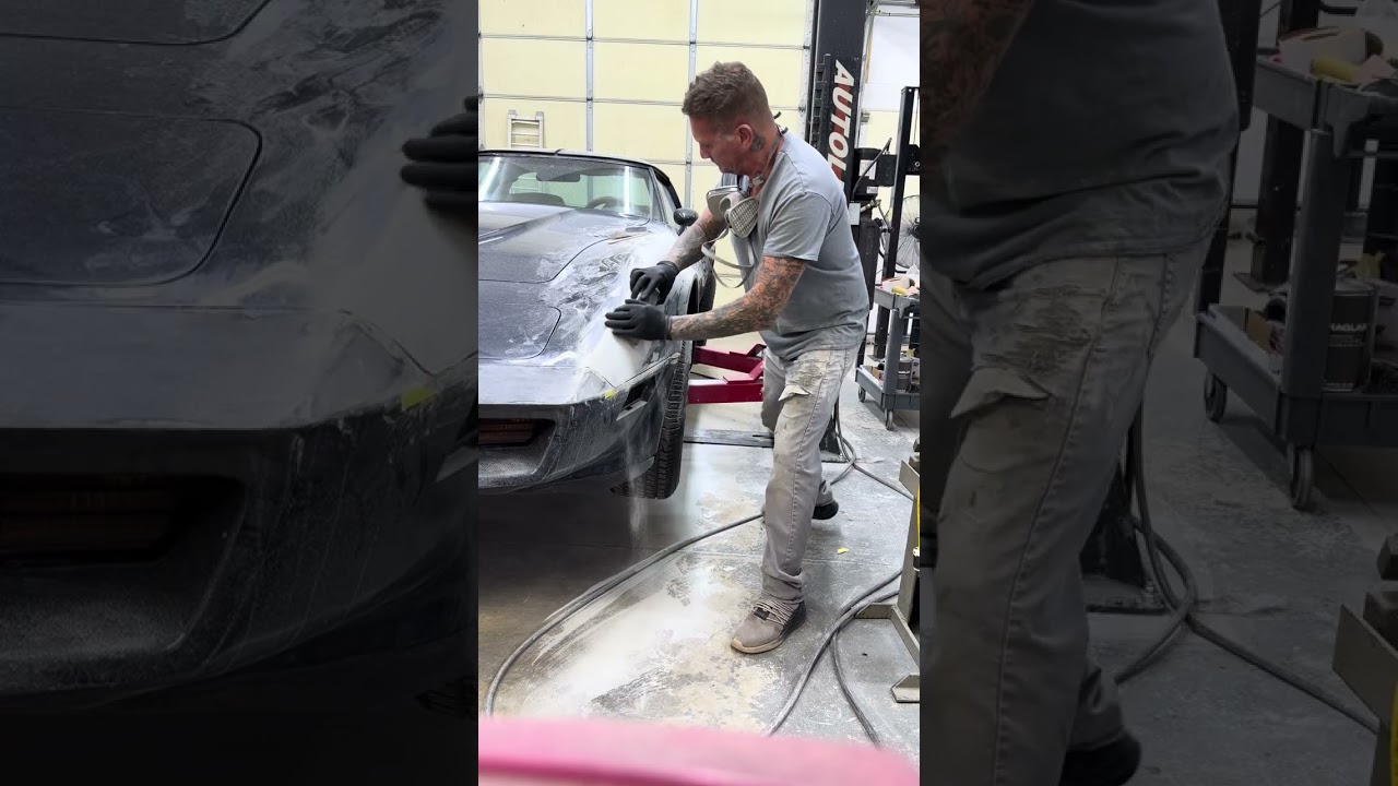 prepping a blue corvette for paint!