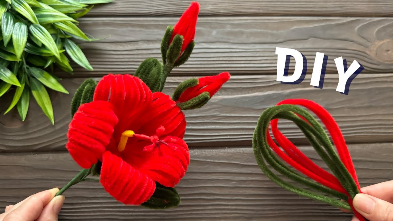 How to make Hibiscus from Chenille Stems Pipe Cleaner Flowers DIY Pipe Cleaner Crafts
