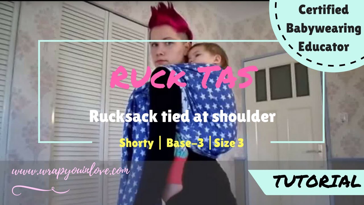 Rucksack tied at shoulder (with and without candy cane chestbelt)