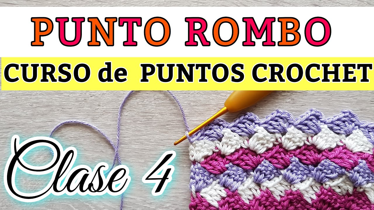 PUNTO ROMBO CROCHET.  CROCHET RHOMBUS STITCH#CLASE Nº 4 PUNTOS CROCHET.#yomequedoencasa