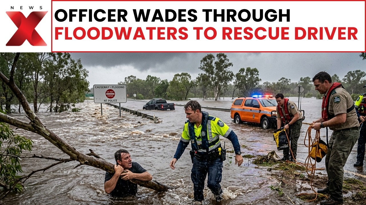 Officers Wade Neck-Deep To Rescue Driver Trapped In Floodwaters | Heroic Rescue | Latest News