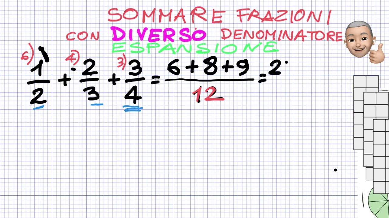 addizione di frazioni a diverso denominatore con metodo espansione